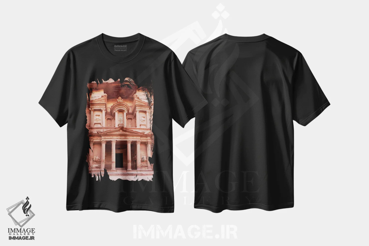 تیشرت مشکی طرح دار Petra,خزانه باستانی، پترا، تزئینی اثر جین ریکس | فروشگاه ایماژ