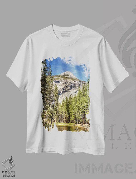 تیشرت سفید طرح دار California,نیم گنبد یوسمیتی، کالیفرنیا، مدیوم اثر جین ریکس | immage.ir