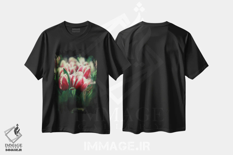 تیشرت مشکی طرح دار دسته گل های لاله، مدیوم اثر جین ریکس | immage.ir