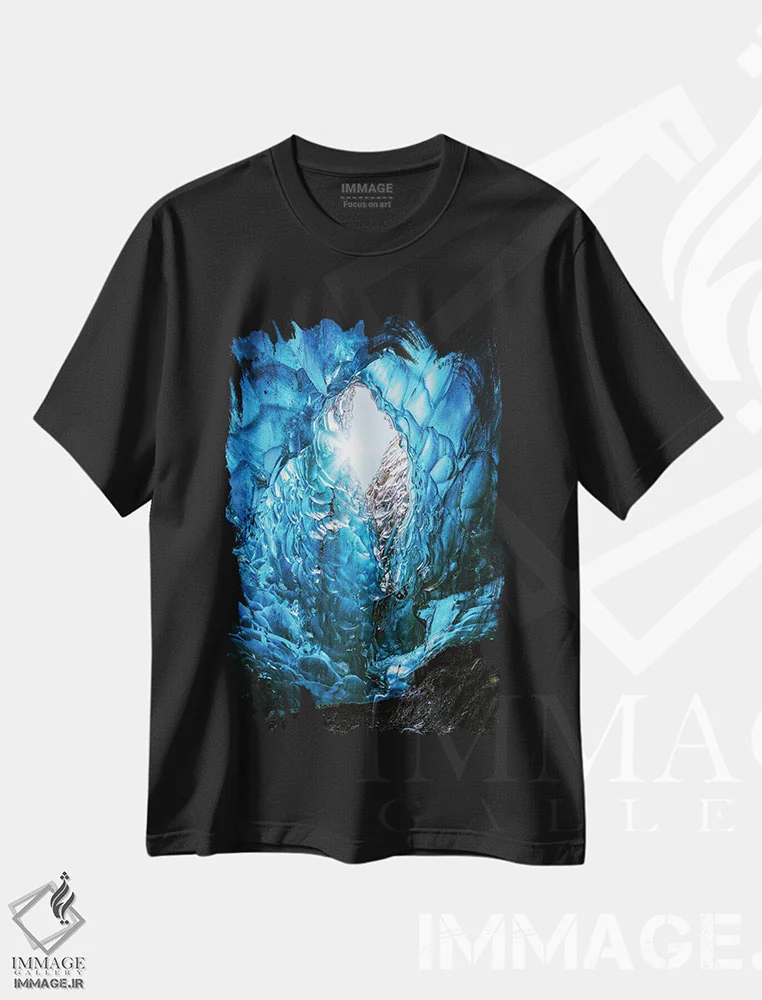 تیشرت مشکی طرح دار Iceland,دهانه غار یخی یخچالی، ایسلند، عکاسی ماکرو اثر جین ریکس | فروشگاه ایماژ