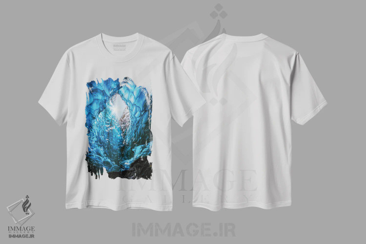 تیشرت سفید طرح دار Iceland,دهانه غار یخی یخچالی، ایسلند، عکاسی ماکرو اثر جین ریکس | immage.ir
