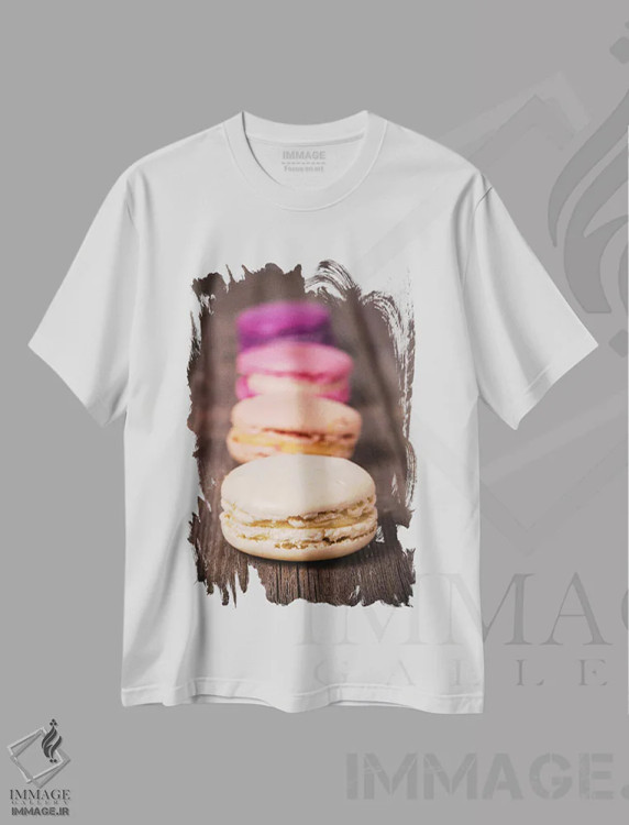 تیشرت سفید طرح دار انواع ماکارون، عکاسی ماکرو اثر جین ریکس | فروشگاه ایماژ