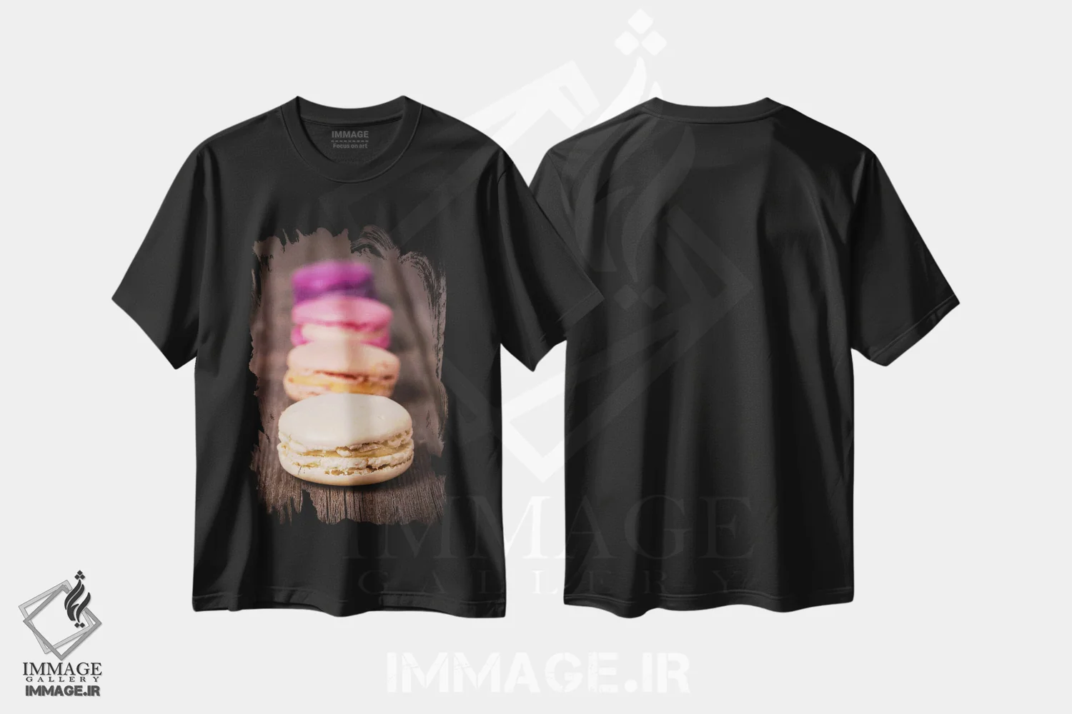 تیشرت مشکی طرح دار انواع ماکارون، عکاسی ماکرو اثر جین ریکس | immage.ir