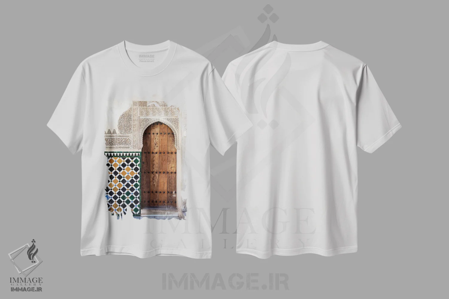 تیشرت سفید طرح دار Spain,جزئیات درب الحمرا، اسپانیا، تزئینی اثر جین ریکس | immage.ir