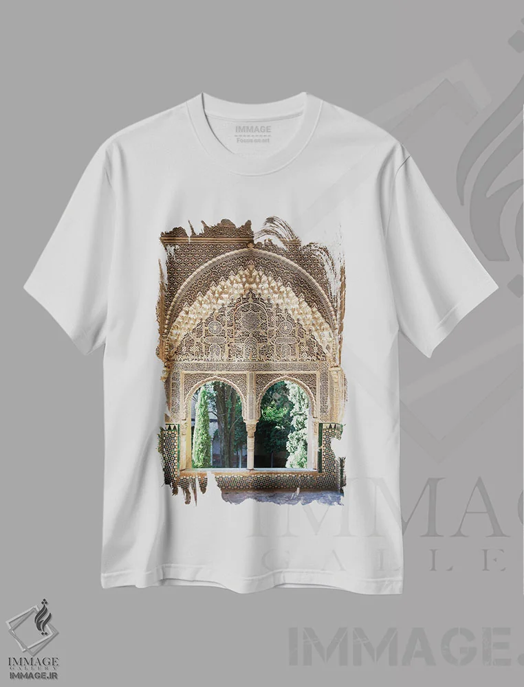 تیشرت طرح دار Alhambra, Spain,پنجره با طراحی موریسالحمرا، اسپانیا اثر جین ریکس