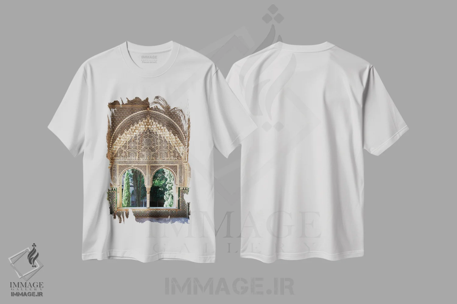 تیشرت سفید طرح دار Alhambra, Spain,پنجره با طراحی موریسالحمرا، اسپانیا، تزئینی اثر جین ریکس | فروشگاه ایماژ