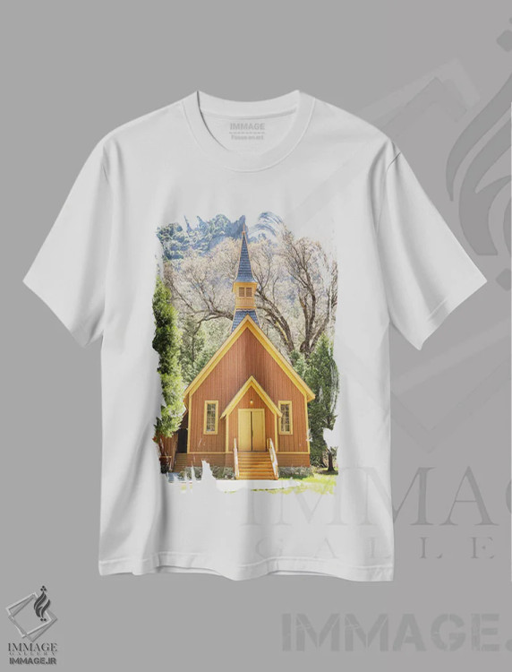 تیشرت سفید طرح دار California, USA,کلیسای کوچک یوسمیتی، کالیفرنیا، آمریکا، مدیوم اثر جین ریکس | immage.ir