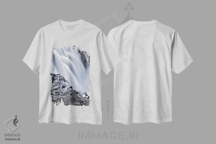 تیشرت سفید طرح دار Iceland,نمای نزدیک از جزئیات آبشار دیتیفوس، ایسلند، مدیوم اثر جین ریکس | immage.ir