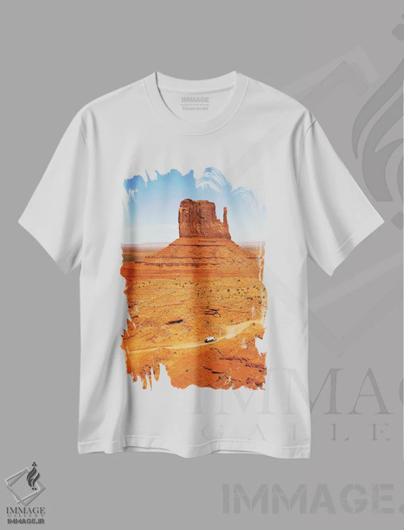 تیشرت سفید طرح دار Monument Valley,تپه با کامیون، دره یادبود، مدیوم اثر جین ریکس | immage.ir
