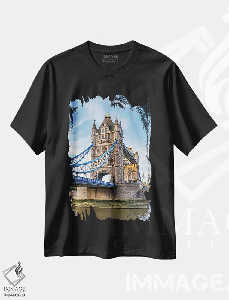 تیشرت مشکی طرح دار London,پل تاور از سمت ساحل جنوبی، لندن، مدیوم اثر جین ریکس | immage.ir