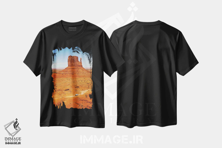 تیشرت مشکی طرح دار Monument Valley,تپه با کامیون، دره یادبود، مدیوم اثر جین ریکس | فروشگاه ایماژ