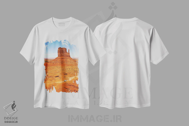 تیشرت سفید طرح دار Monument Valley,تپه با کامیون، دره یادبود، مدیوم اثر جین ریکس | immage.ir
