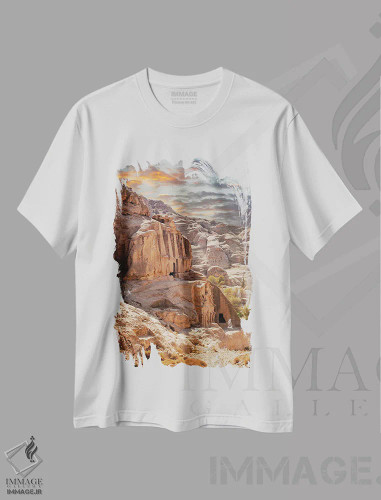 تیشرت سفید طرح دار Jordan,غروب آفتاب در شهر گمشده پترا، اردن، مدیوم اثر جین ریکس | فروشگاه ایماژ