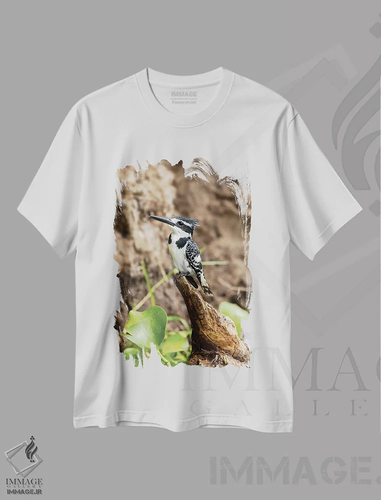 تیشرت سفید طرح دار Uganda,مرغ ماهی خوار سیاه و سفید، اوگاندا، مدیوم اثر جین ریکس | immage.ir