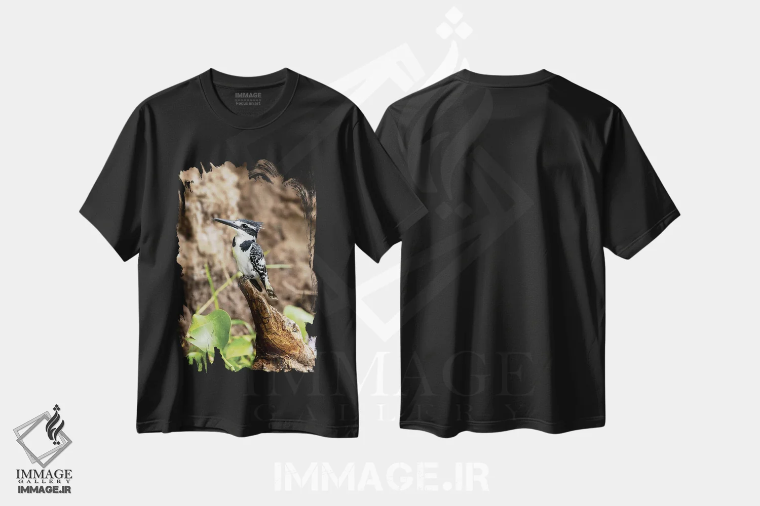 تیشرت مشکی طرح دار Uganda,مرغ ماهی خوار سیاه و سفید، اوگاندا، مدیوم اثر جین ریکس | فروشگاه ایماژ