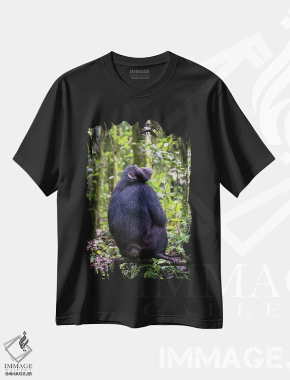 تیشرت مشکی طرح دار Uganda,شامپانزه در جنگل کیباله، اوگاندا، مدیوم اثر جین ریکس | فروشگاه ایماژ