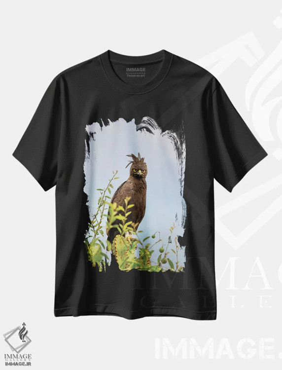 تیشرت مشکی طرح دار عقاب تاج دار بلند، مدیوم اثر جین ریکس | immage.ir