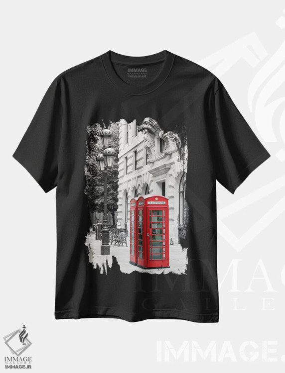 تیشرت مشکی طرح دار کابین تلفن لندن، مدیوم اثر جین ریکس | فروشگاه ایماژ