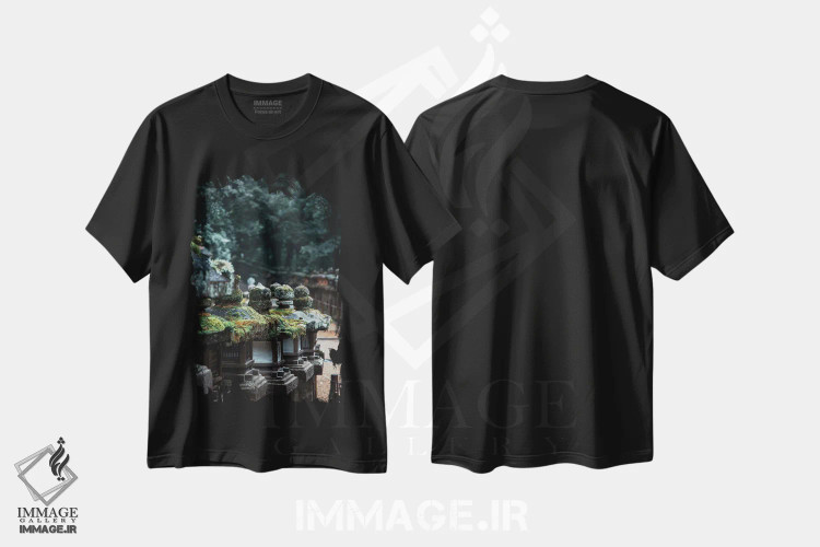 تیشرت مشکی طرح دار فانوس های معبد سنگی در پارک نارا، مدیوم اثر جین ریکس | فروشگاه ایماژ