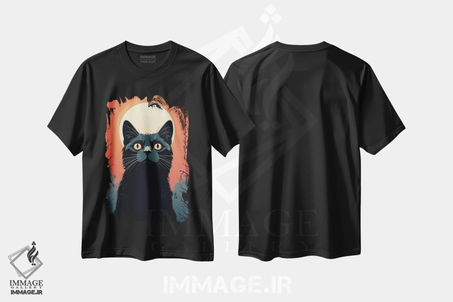 تیشرت مشکی طرح دار پوستر رترو گربه سیاه، هنر دیجیتال اثر جین ریکس | immage.ir