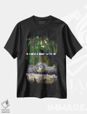 تیشرت مشکی طرح دار پرنده سیاه سرآبی لبه ظرف آب، مدیوم اثر جین ریکس | immage.ir