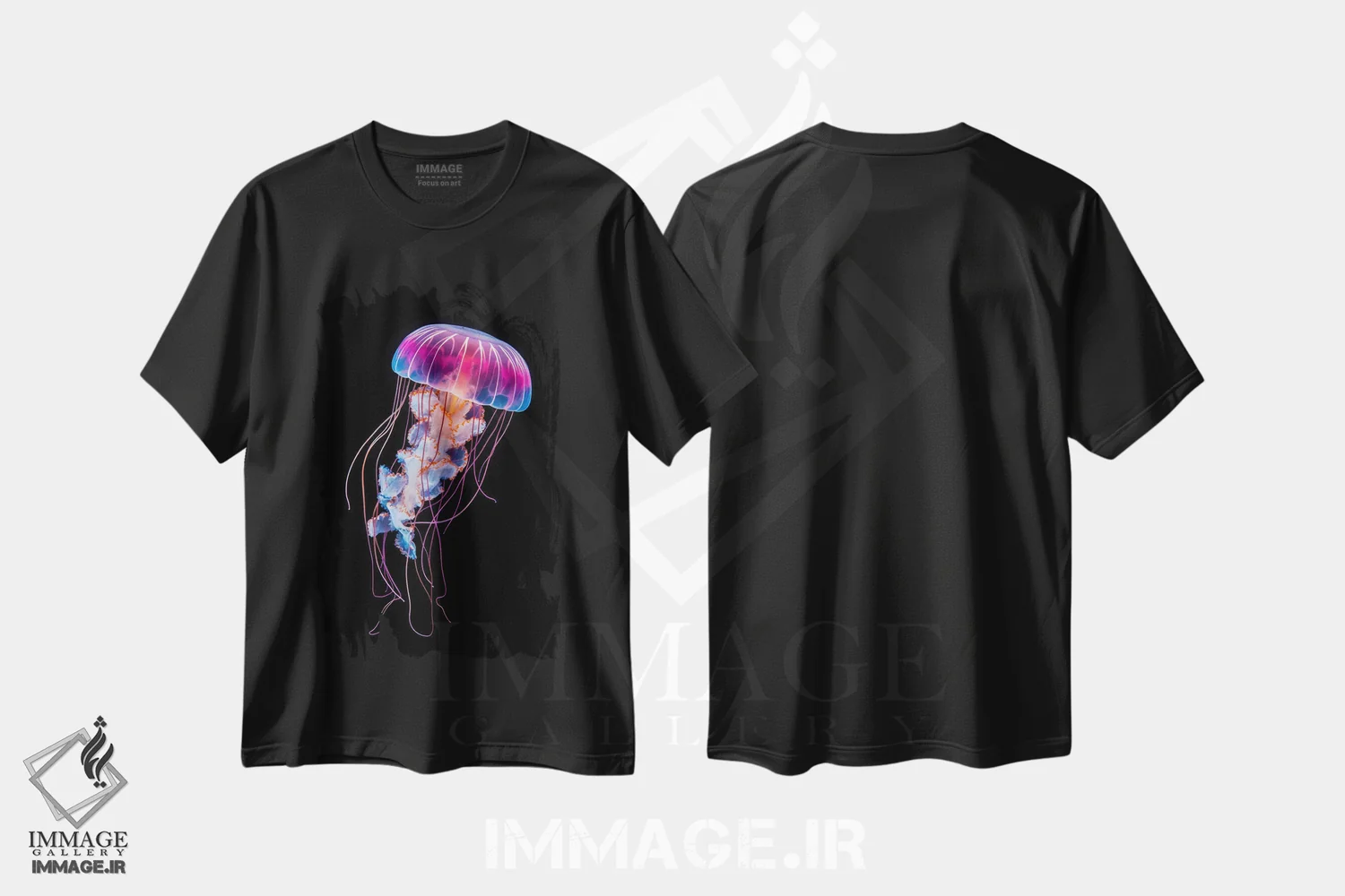 تیشرت مشکی طرح دار عروس دریایی روی زمینه مشکی، مدیوم اثر جین ریکس | فروشگاه ایماژ