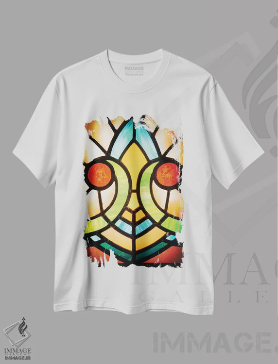 تیشرت سفید طرح دار شیشه های رنگی کلیسا، مدیوم اثر جین ریکس | فروشگاه ایماژ