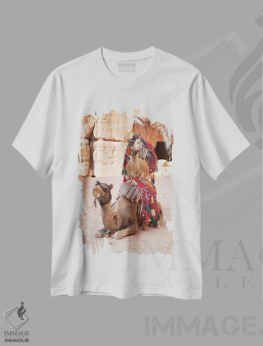 تیشرت سفید طرح دار Jordan,شترها در پترا، تزئینی اثر جین ریکس | فروشگاه ایماژ