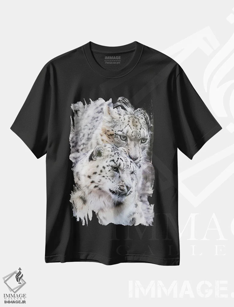تیشرت مشکی طرح دار Male And Female,پلنگ برفی، نر و ماده، عکاسی ماکرو اثر جین ریکس | فروشگاه ایماژ