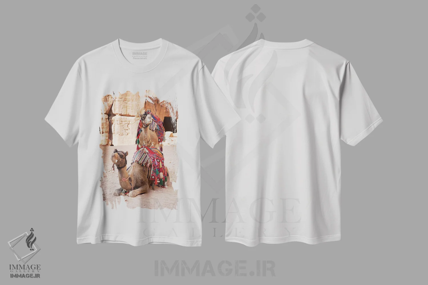 تیشرت سفید طرح دار Jordan,شترها در پترا، تزئینی اثر جین ریکس | فروشگاه ایماژ