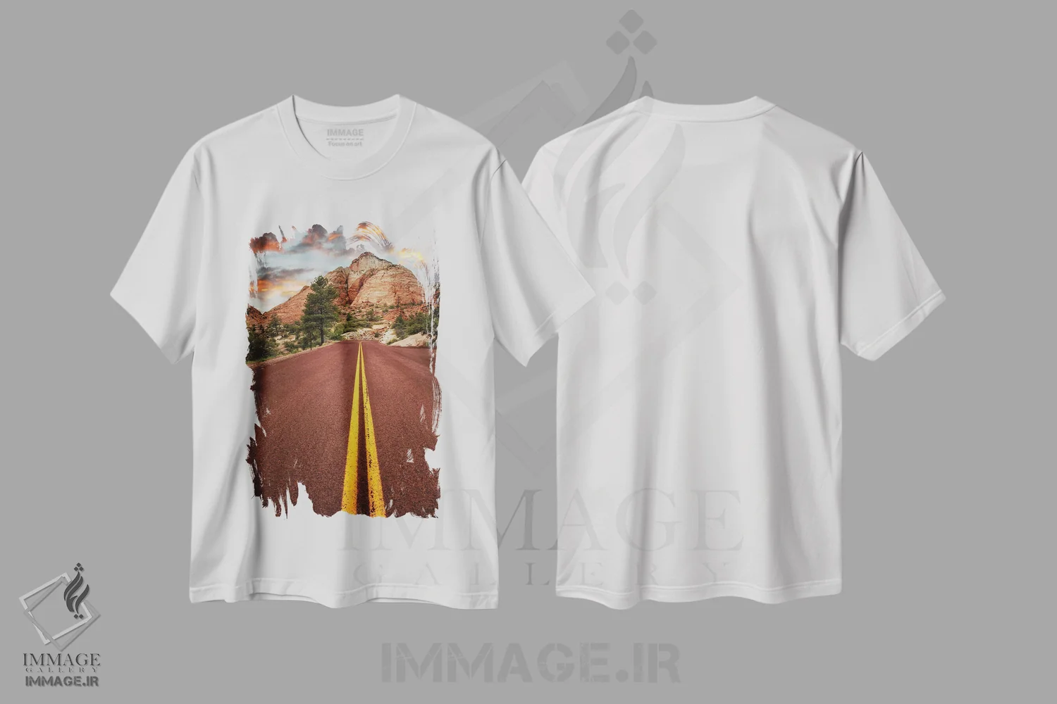 تیشرت سفید طرح دار Usa,جاده ای در زایان هنگام غروب آفتاب، مدیوم اثر جین ریکس | immage.ir