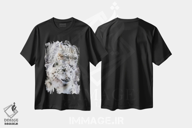 تیشرت مشکی طرح دار Male And Female,پلنگ برفی، نر و ماده، عکاسی ماکرو اثر جین ریکس | فروشگاه ایماژ