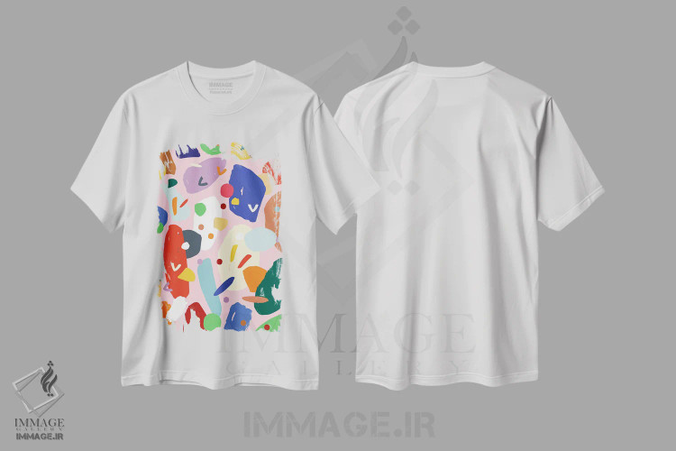 تیشرت سفید طرح دار روشن و جسور ۲، آبستره اثر جسیکا بروگینک | فروشگاه ایماژ
