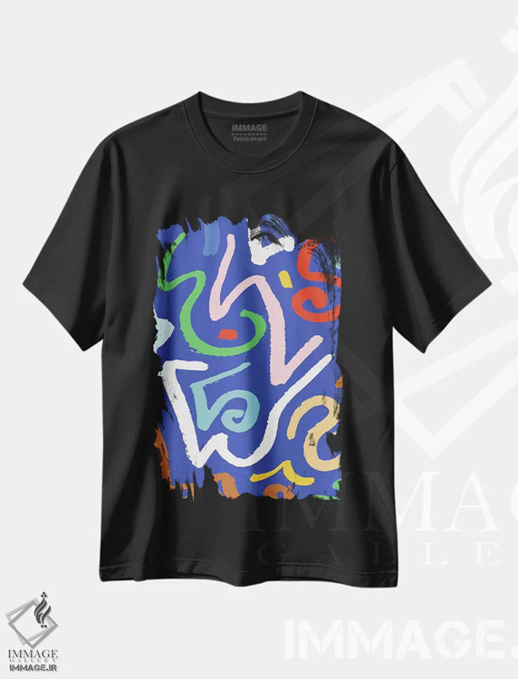 تیشرت مشکی طرح دار روشن و جسور ۳، آبستره اثر جسیکا بروگینک | فروشگاه ایماژ