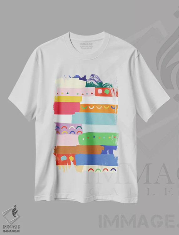 تیشرت سفید طرح دار روشن و جسور ۴، آبستره اثر جسیکا بروگینک | فروشگاه ایماژ