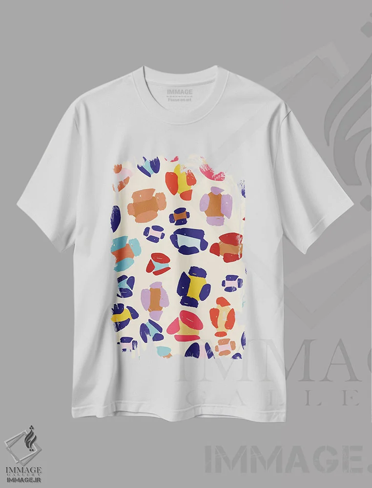 تیشرت سفید طرح دار درخشان و جسورانه هفتم، آبستره اثر جسیکا بروگینک | immage.ir