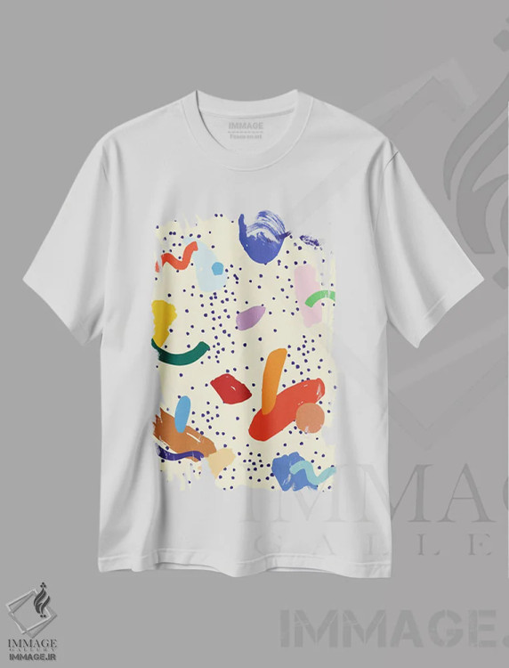 تیشرت سفید طرح دار روشن و جسور ۶، آبستره اثر جسیکا بروگینک | فروشگاه ایماژ