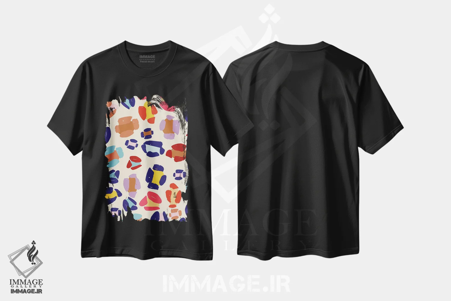 تیشرت مشکی طرح دار درخشان و جسورانه هفتم، آبستره اثر جسیکا بروگینک | فروشگاه ایماژ