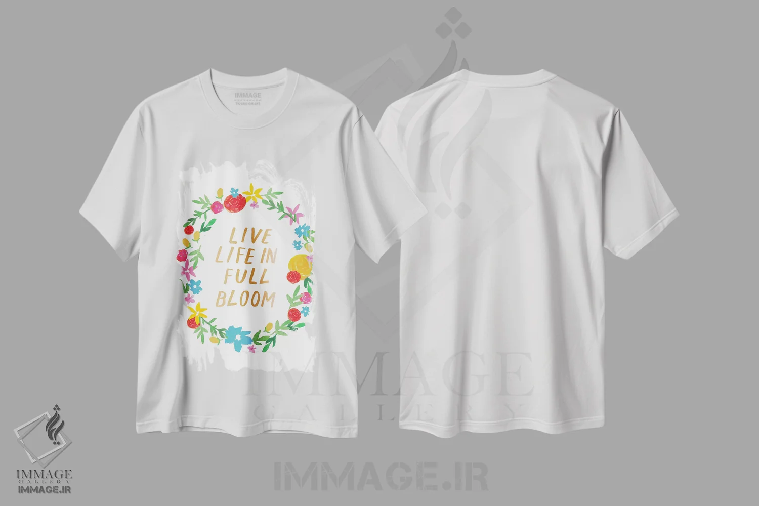 تیشرت سفید طرح دار گل های پرطراوت سوم، تزئینی اثر جسیکا بروگینک | فروشگاه ایماژ