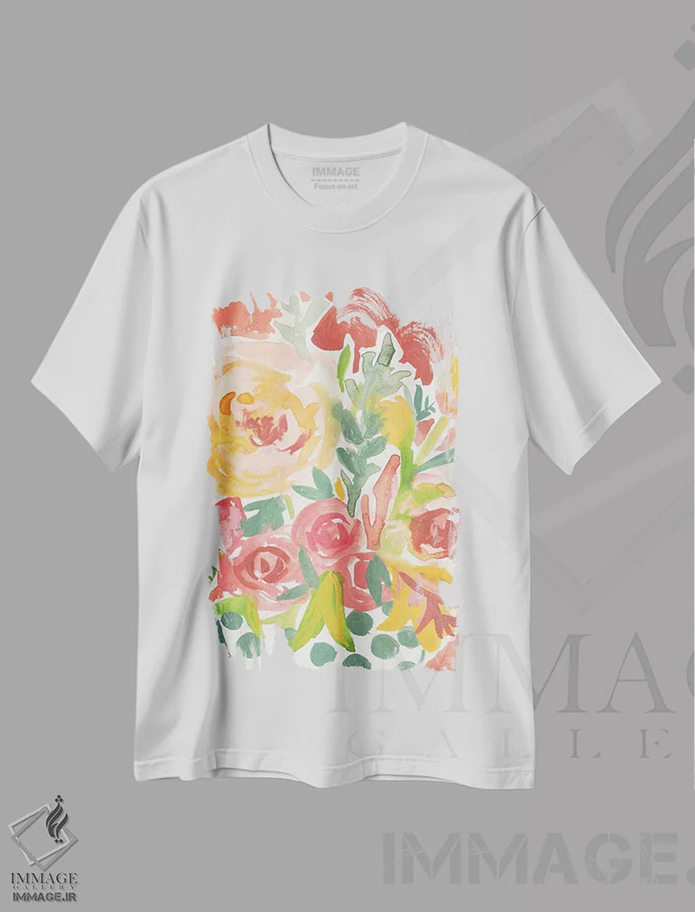 تیشرت سفید طرح دار شکوفه های تولد، تزئینی اثر جسیکا بروگینک | immage.ir