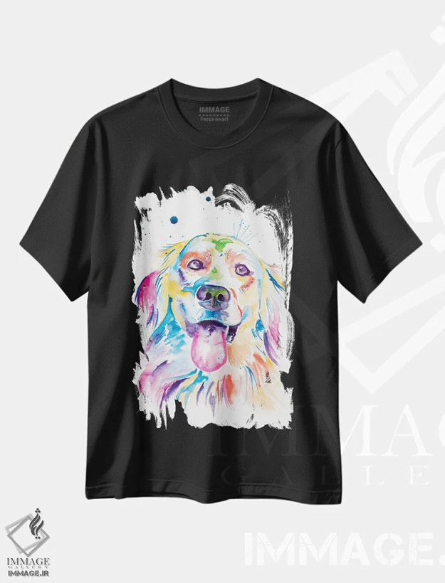 تیشرت مشکی طرح دار گلدن رتریور آبرنگی، مدیوم اثر جنیفر سیلی | فروشگاه ایماژ