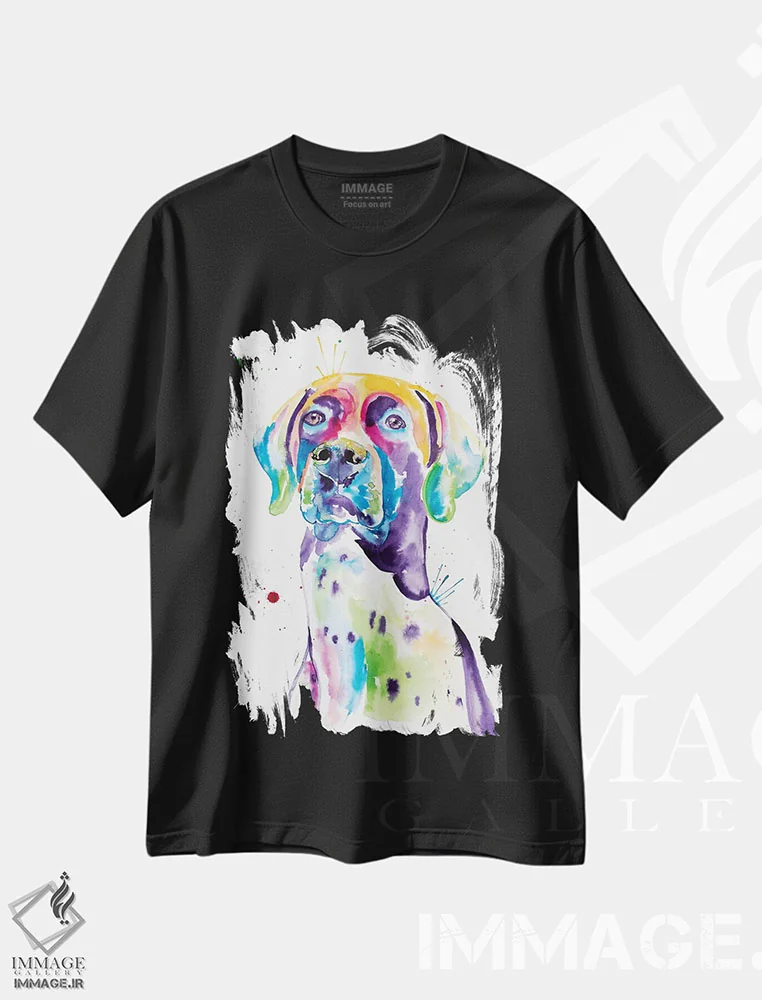 تیشرت مشکی طرح دار پوینتر ژرمن موکوتاه آبرنگی، مدیوم اثر جنیفر سیلی | immage.ir