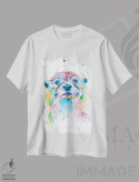تیشرت سفید طرح دار سمور با رنگ جواهری آبرنگی، مدیوم اثر جنیفر سیلی | فروشگاه ایماژ
