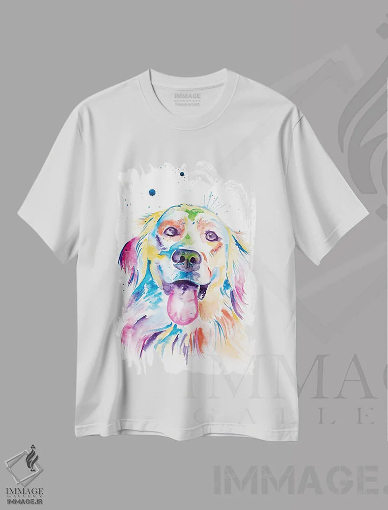 تیشرت سفید طرح دار گلدن رتریور آبرنگی، مدیوم اثر جنیفر سیلی | immage.ir