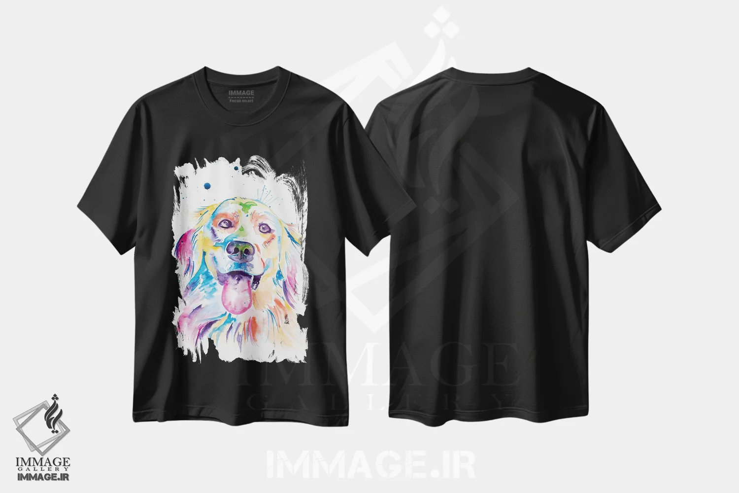 تیشرت مشکی طرح دار گلدن رتریور آبرنگی، مدیوم اثر جنیفر سیلی | فروشگاه ایماژ