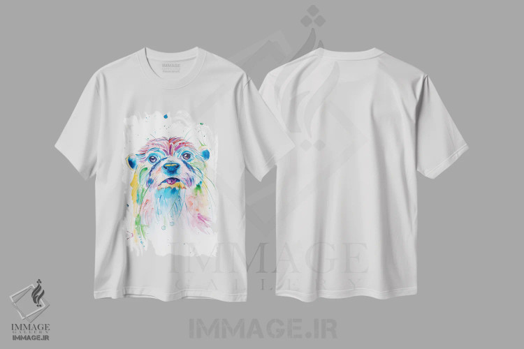تیشرت سفید طرح دار سمور با رنگ جواهری آبرنگی، مدیوم اثر جنیفر سیلی | فروشگاه ایماژ