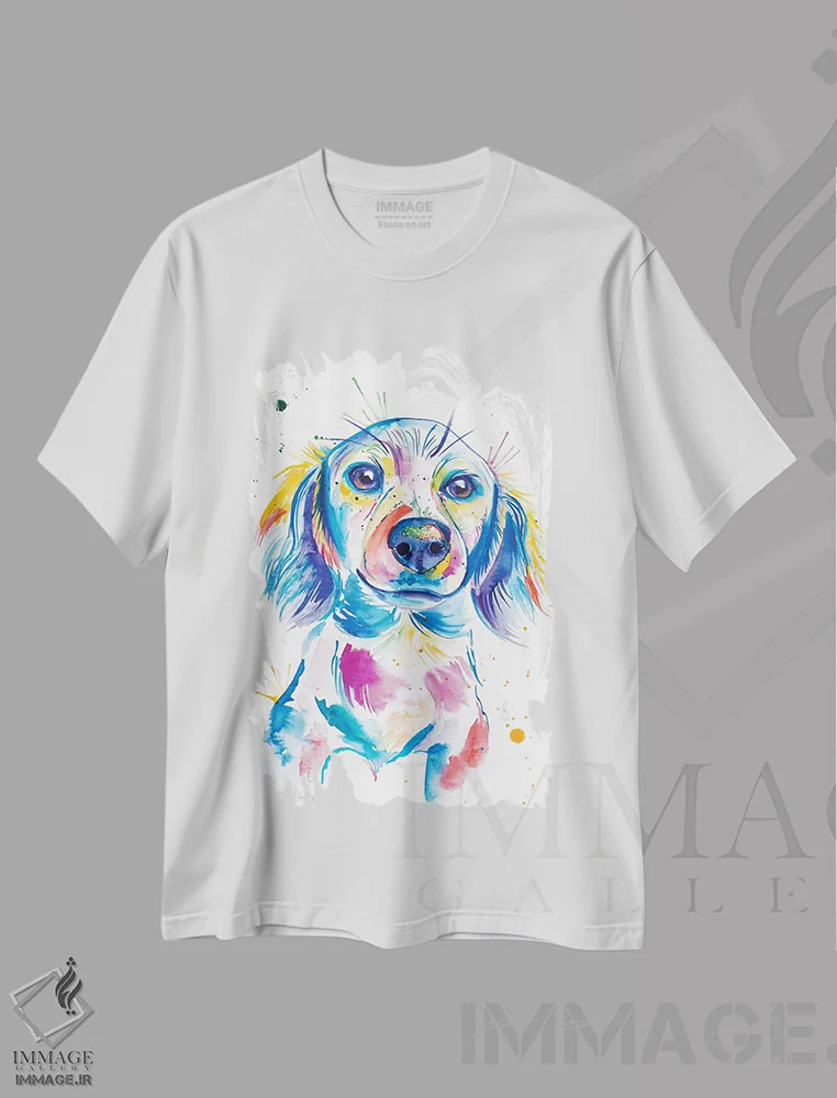 تیشرت سفید طرح دار داشهوند مو بلند آبرنگی، مدیوم اثر جنیفر سیلی | immage.ir