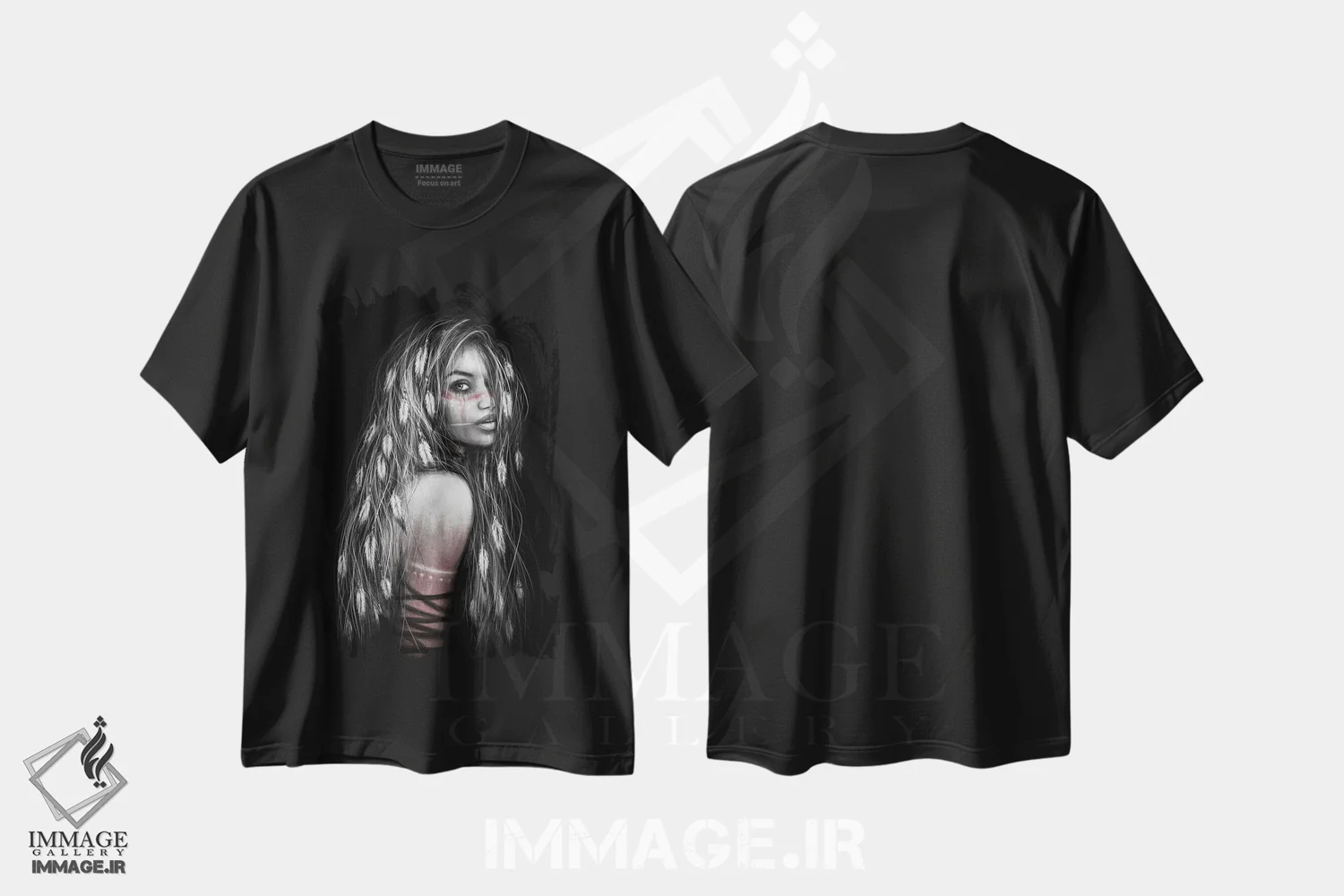 تیشرت مشکی طرح دار پرها، دکوراسیون جایگزین اثر جاستین گِداک | immage.ir
