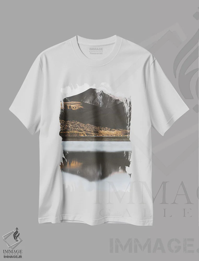 تیشرت سفید طرح دار جلگه های طلایی، مدیوم اثر جو شاتر | فروشگاه ایماژ