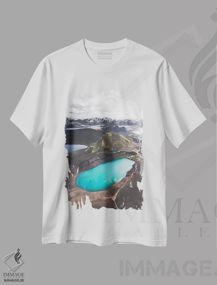 تیشرت سفید طرح دار آبی فلات، مدیوم اثر جو شاتر | immage.ir